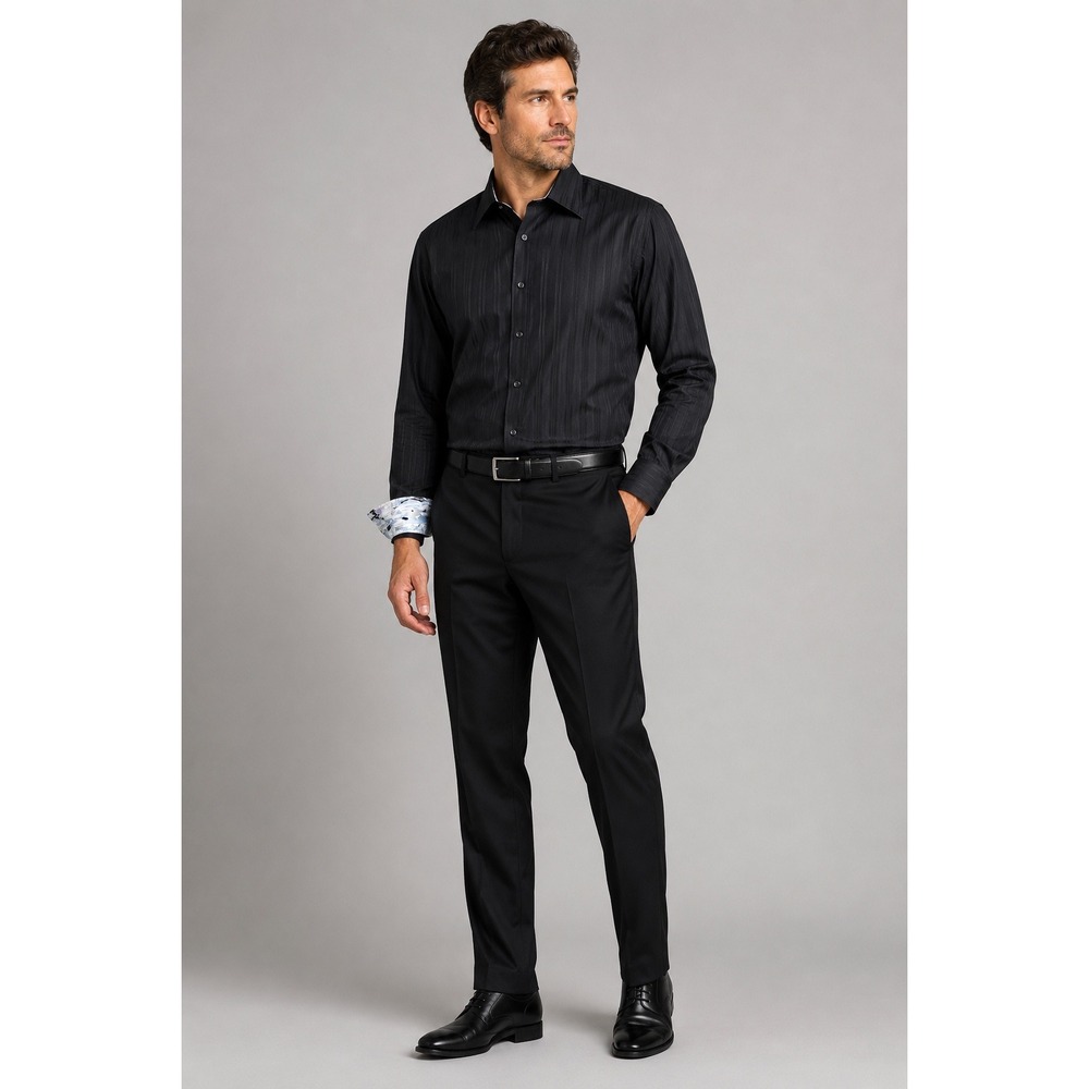 Luchiano Visconti Button Down Shirt Men XL Black Shadow Stripe Mercerized Cotton